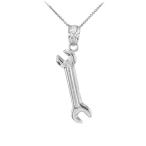 Fine 14k White Gold Open End Wrench Pendant Necklace, 18"