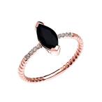 14k Rose Gold Dainty Solitaire Marquise Black Sapphire and Diamond Rop