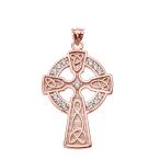 14k Rose Gold Celtic Cross Diamond Accent Pendant