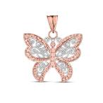 Elegant 10k Two-Tone Rose Gold Filigree &amp; Sparkle-Cut Butterfly Charm