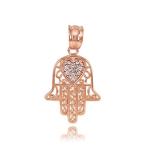 Middle Eastern Jewelry Solid 14k Rose Gold Diamond-Accented Heart Fili