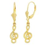 Fine 14k Yellow Gold Treble G Clef Music Note Dangle Earrings
