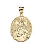 Solid 10k Yellow Gold Saint Jude Thaddeus Protect Us Oval Pendant