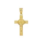 Solid 14k Yellow Gold St. Benedict Crucifix Cross Charm Pendant (1.10"