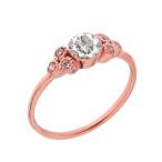 Dainty 14k Rose Gold CZ Floral Cluster Promise Ring with White Topaz (