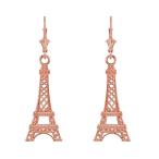 14k Rose Gold Paris Eiffel Tower Dangle Earrings