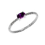 Dainty 10k White Gold Diamond and Solitaire Oval Amethyst Rope Design