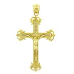Solid 14k Yellow Gold Linear Cross Charm INRI Crucifix Pendant