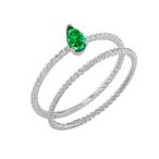Dainty 10k White Gold Emerald Pear-Shaped Comtemporary Engagement Rope