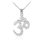 14k Yellow Gold Hindu Meditation Charm CZ-Studded Om Pendant Yoga Neck