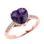 Dainty 14k Rose Gold Solitaire Heart Amethyst and Diamond Engagement P