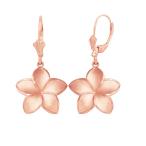 Matte Finish 14k Rose Gold Hawaiian Flower Plumeria Dangle Earrings (M