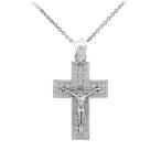 10k White Gold Roman Catholic Cross Crucifix Pendant Necklace, 16"