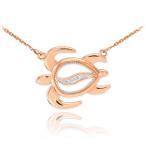 Fine 14k Rose Gold Diamond-Accented Lucky Hawaiian Honu Turtle Necklac