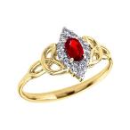 Oval Ruby and Diamond 14k Yellow Gold Trinity Knot Proposal Ring(Size