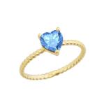 Dainty 10k Yellow Gold Heart-Shaped Blue Topaz Solitaire Rope Engageme