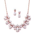 Mariell Rose Gold Multi-Shaped Cubic Zirconia Necklace &amp; Earring Weddi