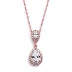 Mariell Rose Gold Pear-Shaped Cubic Zirconia Teardrop Bridal Necklace