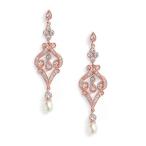 Mariell Vintage Cubic Zirconia and Rose Gold Bridal Earrings with Genu