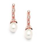 Mariell Rose Gold CZ and Genuine Freshwater Pearl Drop Vintage Wedding