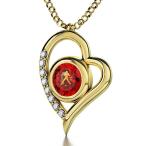 Gold Plated Zodiac Heart Pendant Aquarius Necklace 24k Gold inscribed