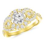 1.5 Carat Designer Halo Milgrain Diamond Engagement Ring 14K Yellow Go