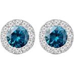 2 Carat t.w. Blue Diamond Halo Diamond Earrings Pair 18K White Gold Sc