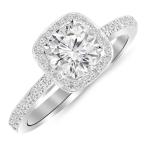 1 Carat Classic Halo Style Cushion Shape Diamond Engagement Ring 14K W