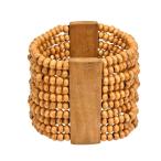 Stylish Light Brown Wooden Beads Wide Stretch Cuff Bracelet