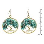Eternal Tree of Life Simulated Turquoise Stone Branch Brass Dangle Ear