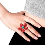 AeraVida 40mm Handmade Red Reconstructed Coral Flower Brass Wire Wrap