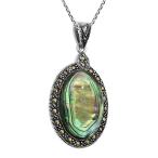 AeraVida Vintage Inspired Oval Abalone Shell &amp; Marcasite Style Pyrite