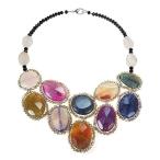 Oval Reconstructed Agate &amp; Fashion Crystal Mosaic Bib Statement Neckla