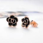 AllenCOCO 18K Gold Plated Black Rose Flower Stud Earrings for Women