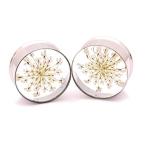 Embedded Real White Queen Anne's Lace Flower Plugs - Sold As a Pair (3