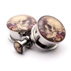 Screw on Plugs - Vintage Skull Style 6 Picture Plugs - Sold As a Pair