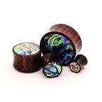 Pair of Sono Wood with Abalone Inlay Plugs - 5/8" - 16mm - Sold As a P