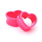 Pink Acrylic Heart Tunnels - 1" - 25mm - Sold As a Pair