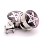 Screw on Plugs - Moon Pentagram Picture Plugs - 4g - 5mm - Sold As a P