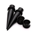 Black Steel Single Flare Tunnels with Black Acrylic Tapers Stretching