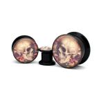 Pair of Black Acrylic Vintage Skull Style 6 Picture Plugs (7/16" (11mm