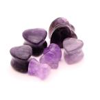 Amethyst Stone Heart Plugs - 9/16" - 14mm - Sold As a Pair