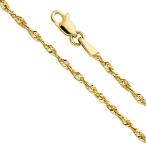 14k Yellow Gold Solid 2mm Diamond Cut Rope Chain Necklace with Lobster