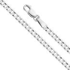 14k White Gold Solid 3mm Cuban Concave Curb Chain Necklace with Lobste