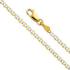 14k Two Tone Gold Solid 2mm Flat Mariner White Pave Chain Necklace wit