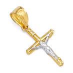 14k Two Tone Gold Religious Jesus Cross Charm Pendant