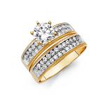 Ladies 14k Yellow Gold Engagement Ring and Wedding Bnad Bridal Set - S