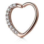 Forbidden Body Jewelry 16g Clear CZ Lined Rose Gold Tone Heart Hoop Br