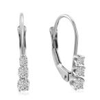 AGS Certified 10K White Gold Three Stone Diamond Leverback Earrings 1/
