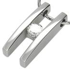 Stainless Steel &amp; CZ Cubic Zirconia Pendant w/ Chain Necklace Steel Je